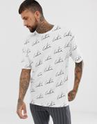 The Couture Club Oversized T-shirt With Repeat Logo Print - Gray