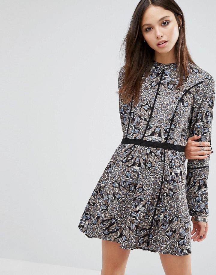 Brave Soul Print Skater Dress - Black