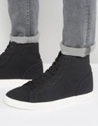 Asos High Top Sneakers In Black Faux Suede - Black