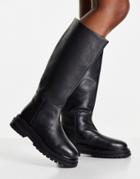 Asos Design Cameo Premium Leather Pull On Knee Boots In Black