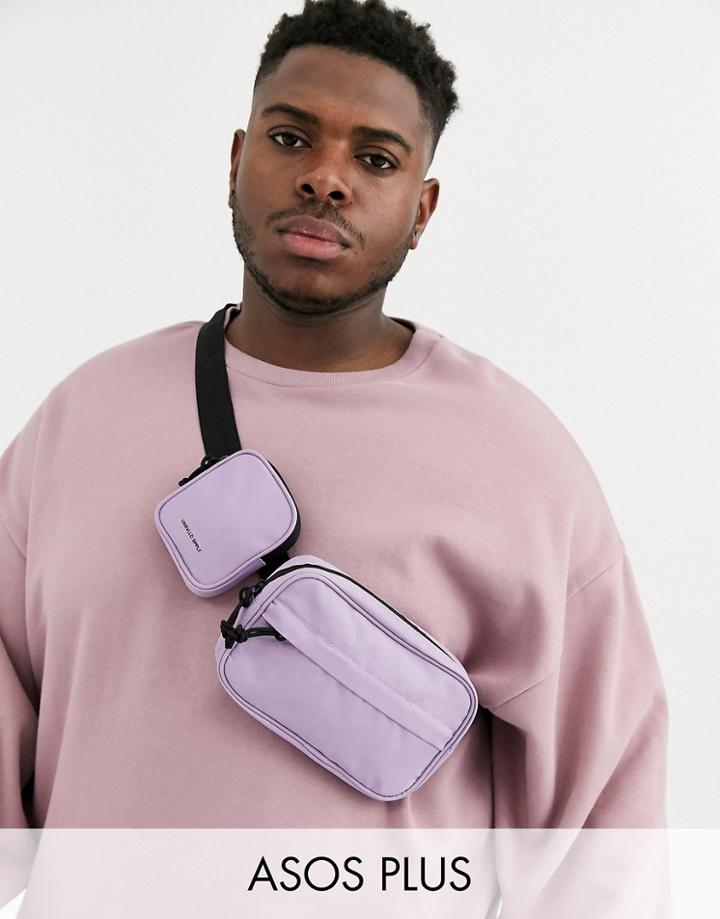 Asos Design Plus Cross Body Flight Bag With Mutli Pockets In Lilac
