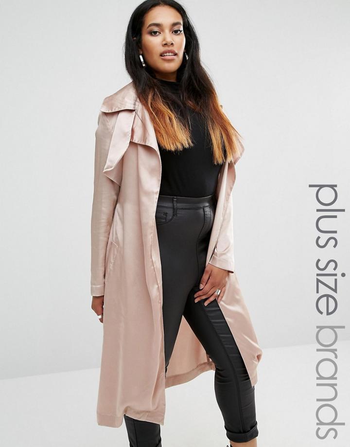 Missguided Plus Satin Trench Coat - Purple