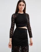 Tfnc Lace Arm Wrap Detail Crop Top - Black