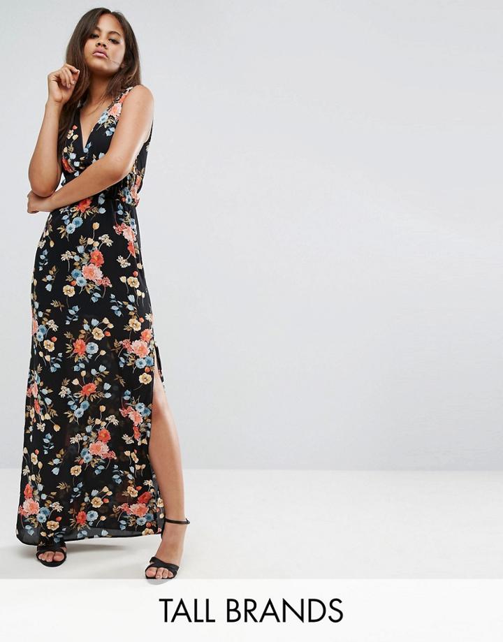Oh My Love Tall Plunge Maxi Dress With Tie Waist And Cami Dress - Multi