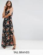 Oh My Love Tall Plunge Maxi Dress With Tie Waist And Cami Dress - Multi