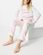 Brave Soul Sleep Tie Dye Fleece Louge Set In Rainbow-multi