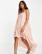 Vila Ruched Cami Dress With High Low Hem In Pink