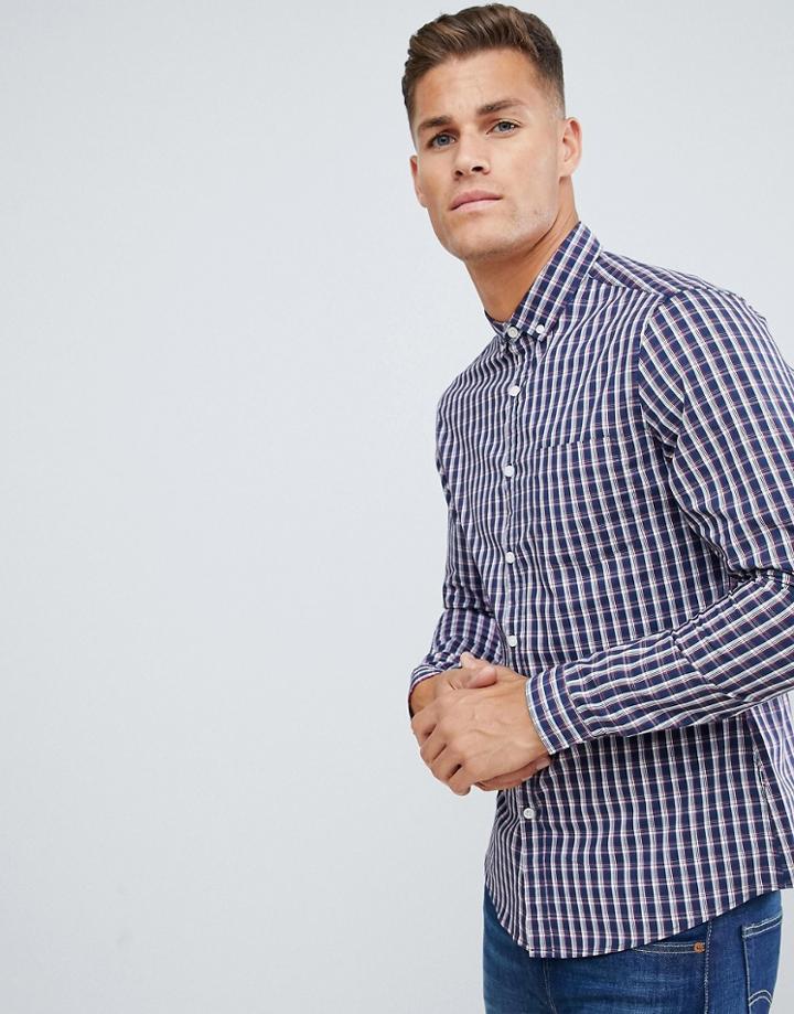 Asos Design Skinny Smart Check Work Shirt In Blue - Blue
