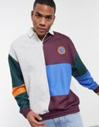 Asos Design Oversized Rugby Sweatshirt In Color Block With Chest Badge-multi