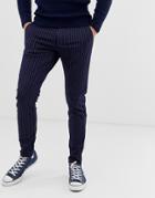 Only & Sons Slim Tailored Pants With Pinstripe Detail - Navy