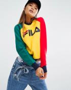 Fila Boyfriend Sweatshirt With Colour Block Sleeves And Logo Print - Yellow