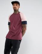 Asos T-shirt With Contrast Color Block Sleeves And Piping - Red