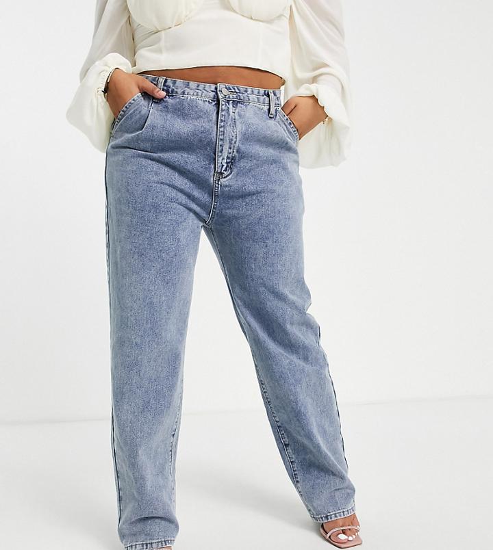 Saint Genies Plus Straight Leg Bleach Wash Jeans In Blue