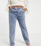 Saint Genies Plus Straight Leg Bleach Wash Jeans In Blue