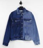Collusion Unisex Spliced Wash Denim Jacket In Blue - Part Of A Set-blues