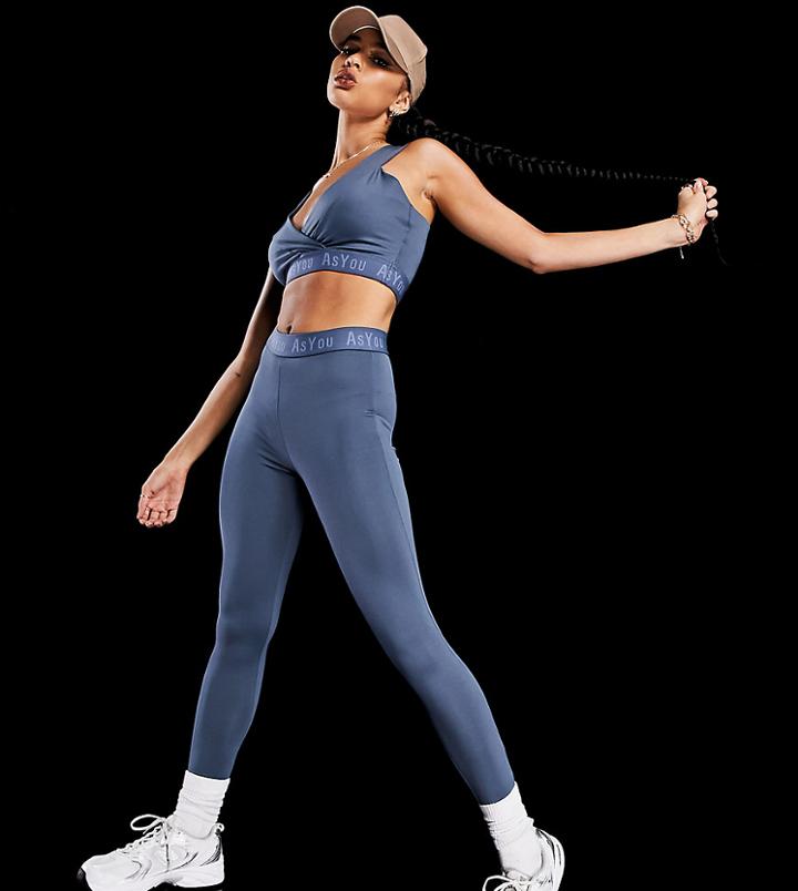 Asyou Active Branded Leggings In Blue-blues