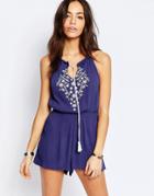 New Look High Neck Embroided Romper - White