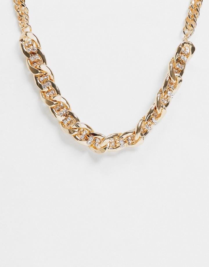 Asos Design Necklace In Crystal Twisted Curb Chain In Gold Tone
