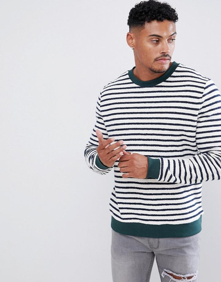 Asos Design Sweatshirt In Interest Fabric With Stripes And Contrast Ribs-white