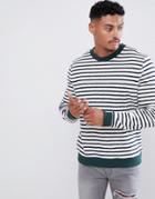 Asos Design Sweatshirt In Interest Fabric With Stripes And Contrast Ribs-white