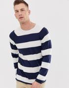 Only & Sons Striped Knitted Long Sleeve Top In White - Navy