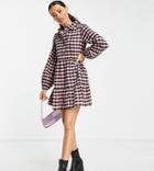 Violet Romance Petite Tiered Cotton Mini Shirt Dress In Pink Gingham-black