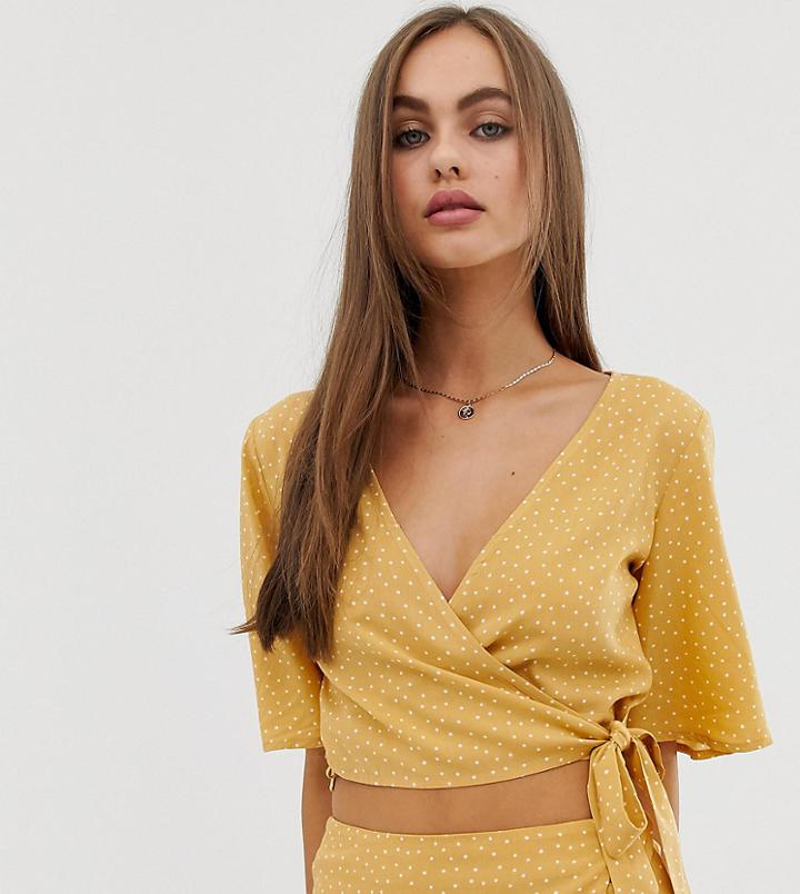 Pull & Bear Pacific Wrap Top In Yellow Polka Dot Print - Yellow