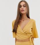 Pull & Bear Pacific Wrap Top In Yellow Polka Dot Print - Yellow