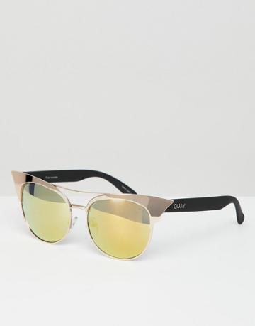 Quay Australia Zig Aviator Sunglasses With Brow Detail In Gold - Gold