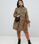 Rokoko Plus Oversized Smock Sweat Dress In Leopard Print - Multi