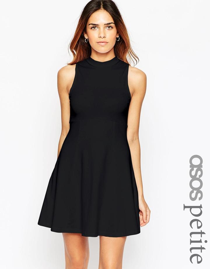 Asos Petite High Neck Empire Dress - Black