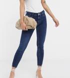River Island Petite Molly Raw Hem Skinny Jeans In Dark Blue-blues