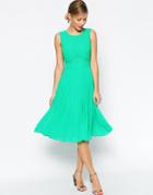 Asos Sheer And Solid Pleated Midi Dress - Navy