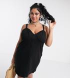 Asos Design Curve Button Through Cupped Dress In Black