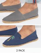 Asos Festival 2 Pack Espadrilles In Navy And Gray With Palm Tree Print Save - Multi