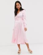 Glamorous Belted Button Through Shirt Dress In Satin-pink
