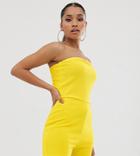 Missguided Petite Bandeau Slinky Romper In Neon Yellow - Yellow