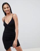 Rare Asymmetric Wrap Slinky Dress - Black