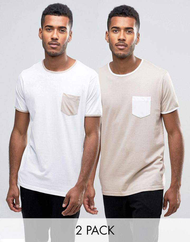 Brave Soul 2 Pack Chest Pocket T-shirt - Navy