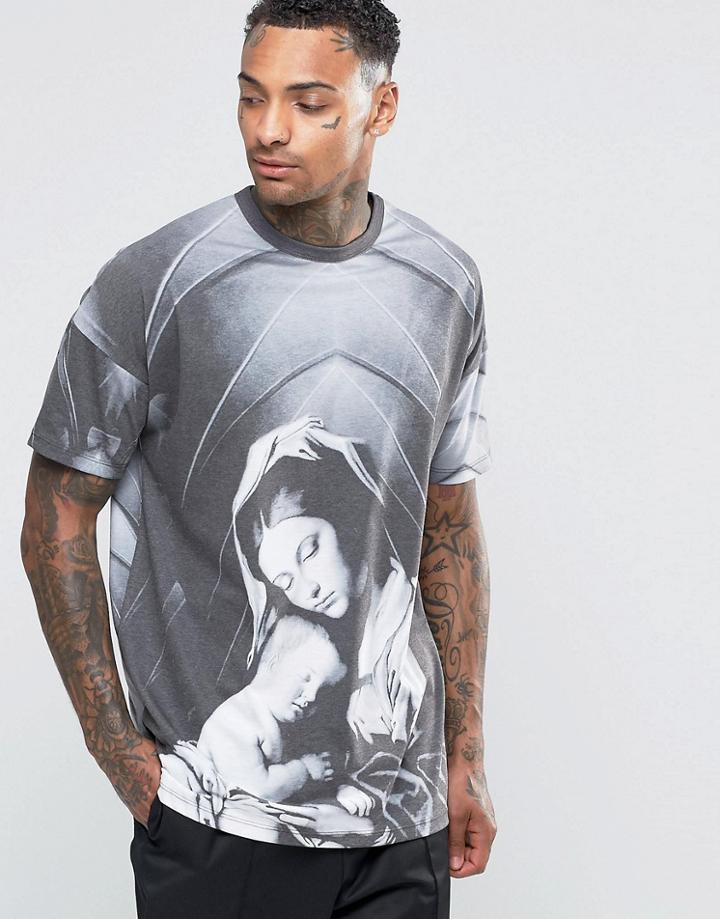Asos Oversized T-shirt With Renaissance Print - Gray