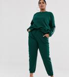 Asos Design Curve Tracksuit Cute Sweat / Basic Jogger With Tie With Contrast Binding - Green