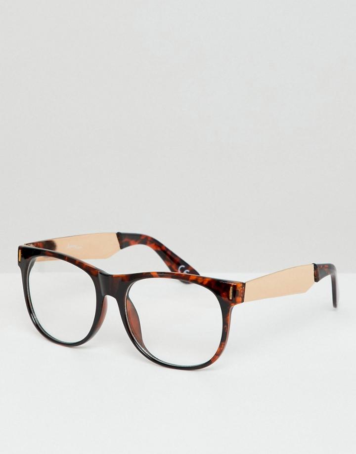 Jeepers Peepers Clear Lens Glasses With Tort Frame - Brown