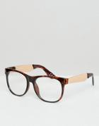 Jeepers Peepers Clear Lens Glasses With Tort Frame - Brown