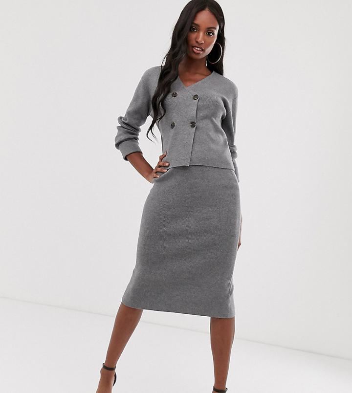 Fashion Union Tall Knitted Midi Skirt Two-piece-gray