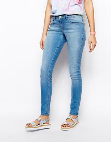 Asos Whitby Low Rise Skinny Jeans In Watercolour Light Wash Blue