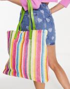 Asos Design Faux Straw Tote In Multi Colored Stripe