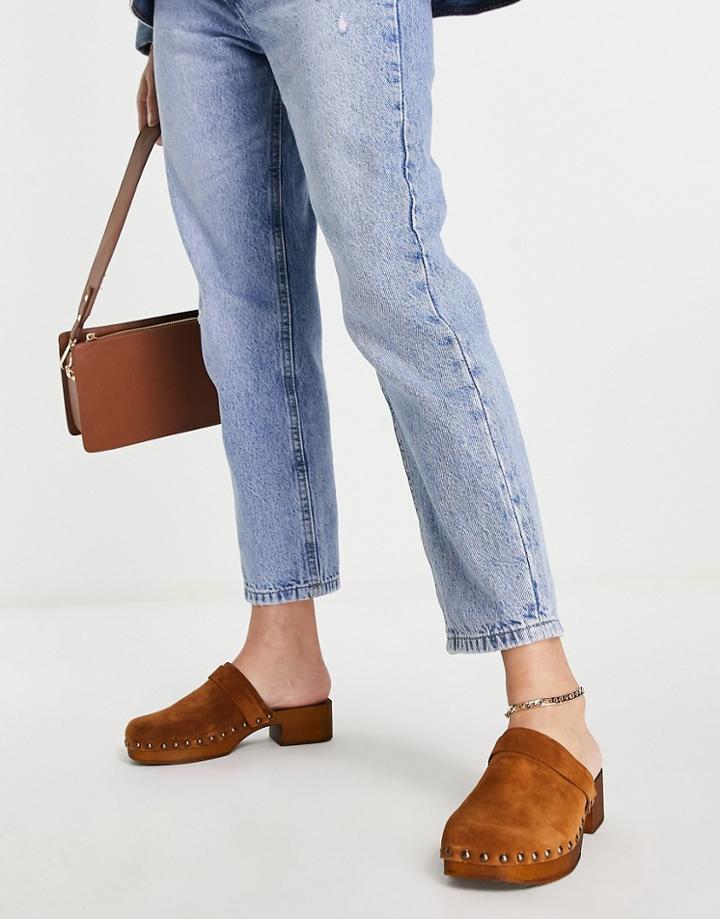 Asos Design Moon Suede Clog Mules In Tan-brown