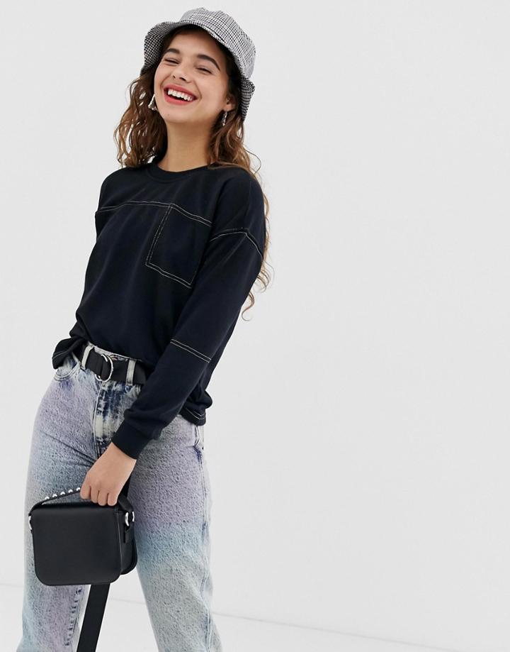 Noisy May Contrast Stitch Sweat Sweater - Multi