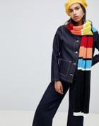 Asos Design Knitted Rib Scarf With Multi Rainbow Stripe - Multi