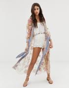 Aratta Velvet Burnout Kimono With Contrast Trim Two-piece - Pink